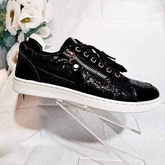 Forever Link Shoes - FOREVER BLACK GLITTER ZIP ACCENT ULTRA SNEAKERS 10